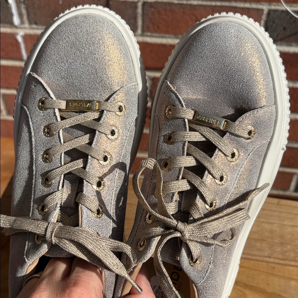 J Slides West Metalic Leather Lace Up Sneakers size 8 - Picture 4 of 4